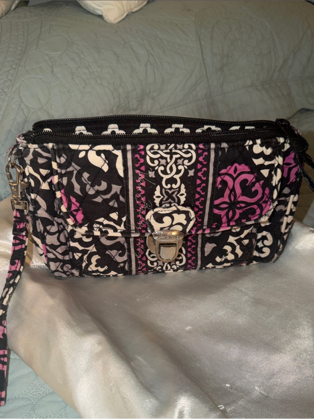Vera Bradley Black, White & Pink Patterned Wristlet Clutch